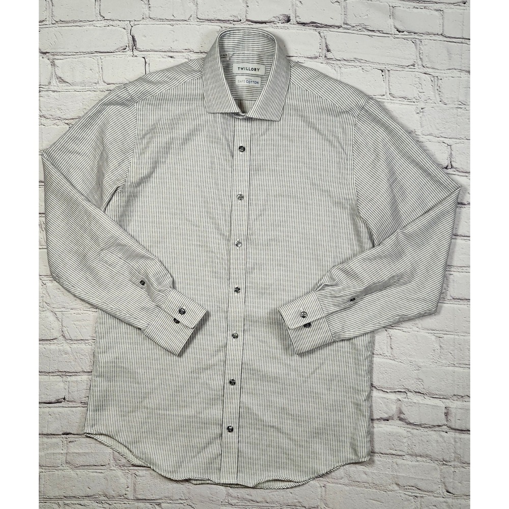 Twillory Safe Cotton Mens 16.5 34/35 Tailored Fit Non-Iron Dress Shirt Blue